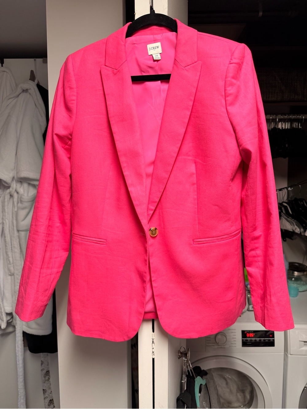 J.Crew Hot Pink Single-Button Linen Blazer